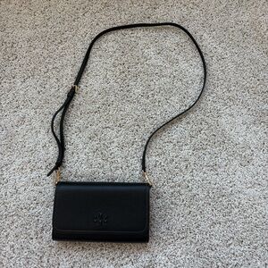 Tory Burch Black Pebbled Leather Crossbody Wallet with Gold-Tone Hardware NWT